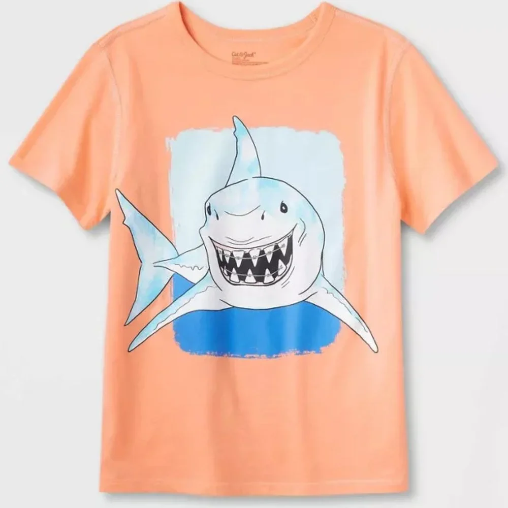 Cat & Jack - Kids' short Sleeve Smiling Shark Graphic T-Shirt - Size M (8)Peach
